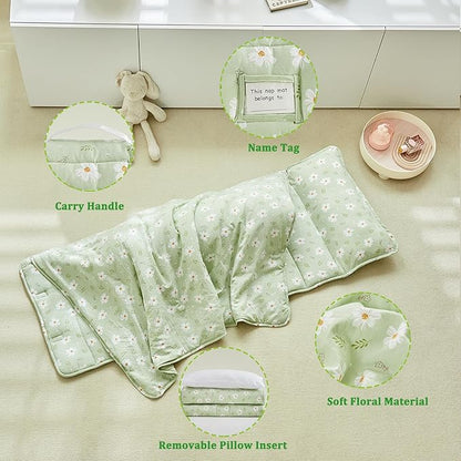 Toddler Nap Mat with Removable Pillow,Ultra Soft Slumber Bags for Girls,Kids Sleeping Bags with Roll Up Design, Perfect for Preschool,Daycare,Kindergarten