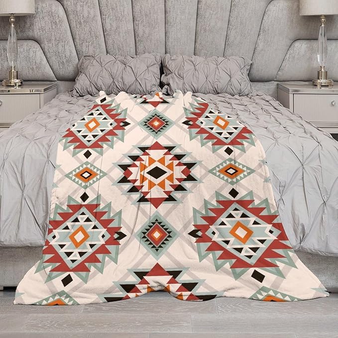 Southwest Style Blanket, Boho Geometric Print Throw Blanket Tribal Aztec Blanket for Couch Bed Sofa Cover Throw Home DéCor 60"x80"