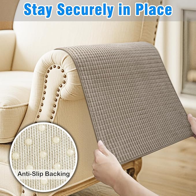 Couch Arm Covers, Sofa Arm Covers, Waterproof Armrest Cover for Sofa, Armchair, Loveseat, Headrest Cover, Non-Slip Recliner Arm Cover, Arm Chair Covers Set of 2 (Brown, 23"×19")
