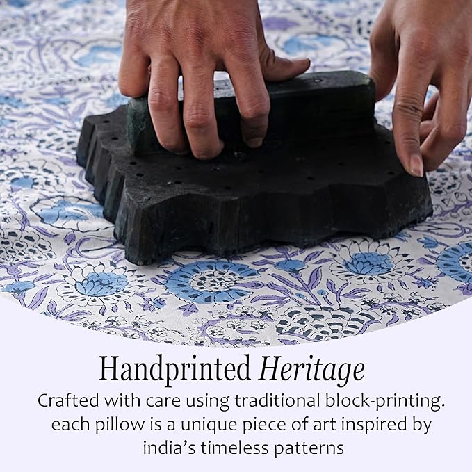 CPC Indigo Blue 100% Cotton Block Print Ruffle Sham Cover 20X36 inch Pack of 2, Handmade Boho Floral Pillowcase, Soft Decorative King Bed Pillow Cover for Bedroom Décor