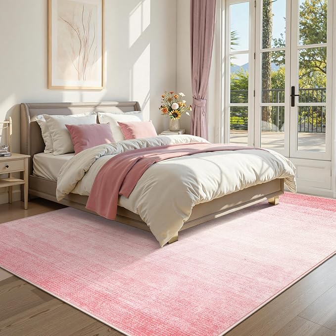 Wonnitar Modern Ombre Pink 8x10 Rugs for Bedroom, Washable Soft Living Room Area Rug, Non-Slip Thin Cute Nursery Large Accent Mat, Contemporary Floor Carpet for Playroom Closet (Pink, 8'x10')