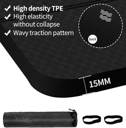 nuveti Large Exercise Mat - 15mm/20mm/30mm Thick Yoga Mat | Workout Mat for Fitness, Yoga, Pilates, Stretching & Floor Exercises for Women & Men with Free Carrying Bag