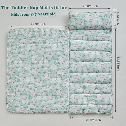 Toddler Nap Mat with Removable Pillow,Ultra Soft Slumber Bags for Girls,Kids Sleeping Bags with Roll Up Design, Perfect for Preschool,Daycare,Kindergarten