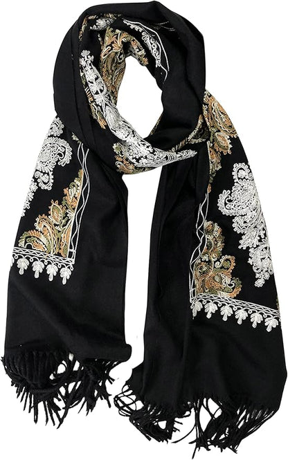 Urban CoCo Women's Embroidered Tassel Long Shawl Oversize Scarf Wraps for Women