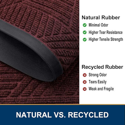 Smiry Front Door Mat Outside Entrance, Heavy Duty Sturdy Natural Rubber Doormat, Trap Dirt and Moisture, Easy Clean Low Profile Mats for Indoor Outdoor Entry, Irregular Triangle (47x32, Dark Red)