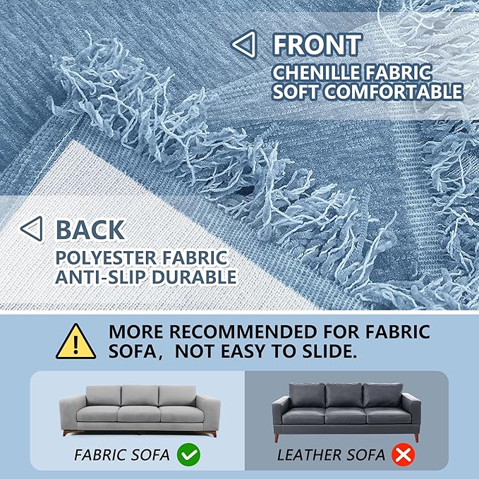 MEETSKY Blue Couch Covers for 3 Cushion Couch Sofa, Oversized Couch Cover Sectional L Shape Chenille Sofa Covers Washable, Sofa Throw Couch with Tassel, 71"x 150"