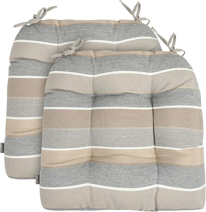 FUNHOME Outdoor Chair Cushions 19 x19 Inch,Water Resistant Tufted Seat Cushions 19",Reversible,Weather Resistant,Rounded Back Wicker Chair Cushion for Patio Garden Furniture(Gray Stripe)