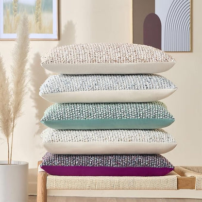 Decorative Couch Throw Pillow Covers 24x24 Blue Striped Soft Wool Pillow Covers Neutral Textured Boho Cushion Covers for Modern Farmhouse Sofa Bedroom Living Room Decor SY011-C24