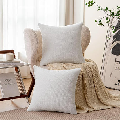 a moment Christmas White Chenille Throw Pillow Covers 22x22 Inch Pack of 2 Modern Decorative Throw Pillow Covers Farmhouse Cross Covers Home Decor for Sofa Bedroom Living Room
