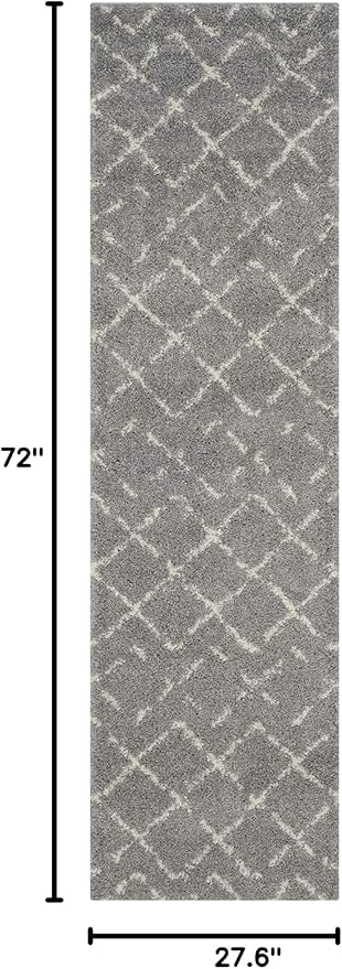 SAFAVIEH Arizona Shag Collection Runner Rug - 2'3" x 6', Grey & Ivory, Moroccan Design, Non-Shedding & Easy to Clean, Ideal for Ideal for Living Room, Hallway, Foyer, Bedroom (ASG743D)