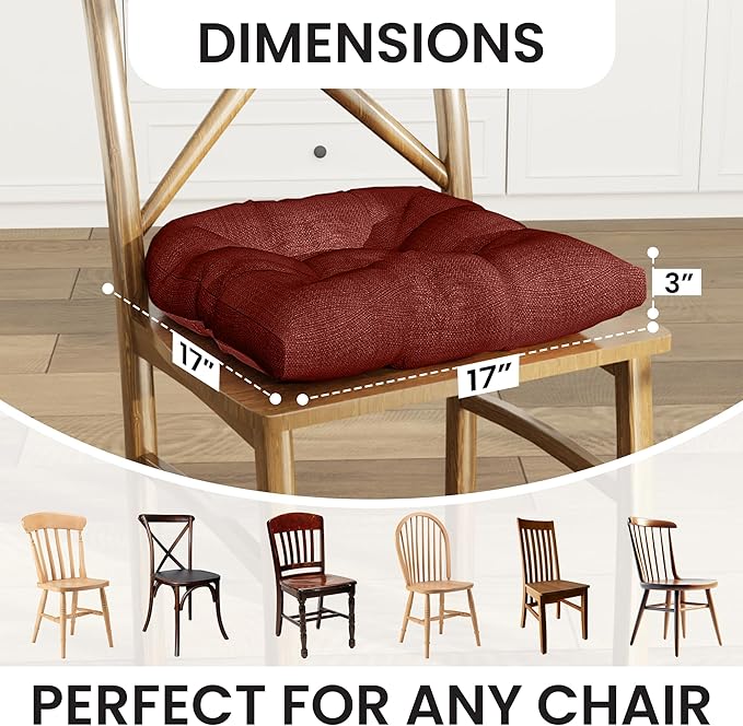 Klear Vu Gripper Overstuffed Universal Non-Slip Dining Chair Cushions for Kitchen Decor or Office Use, U-Shaped Skid-Proof Seat Pad, 17x17 Inches, 2 Count (Pack of 1), Solid Flame