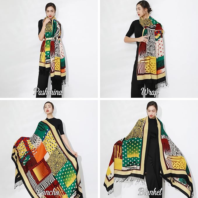 DANA XU 100% Merino Wool Pashmina Shawl for Women 96"x43", Oversized Cashmere Wrap with Tassels, Floral Travel Blanket Cape