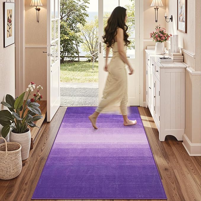 Wonnitar Purple Washable 4x6 Rug, Modern Rugs for Girls Bedroom, Soft Non-Slip Nursery Area Rug, Low Pile Throw Carpet for Living Room Laundry Dining Entrance Dorm Decor (Purple, 4'x6')