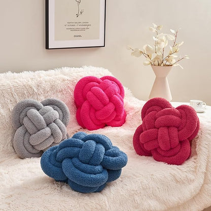 Xiashrk Knot Pillow Ball, 12" Soft Decorative Throw Pillows for Couch Bed, Dark Blue Knotted Plush Throw Pillow Handmade Square Cushion Home Couch Decor Pillows for Living Room