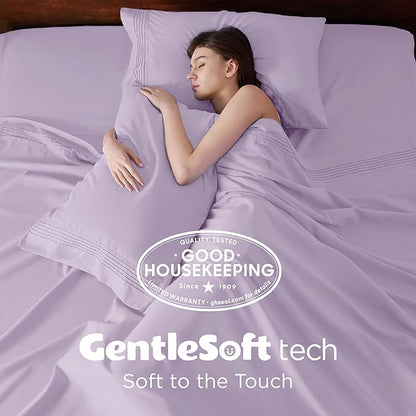 Bedsure Deep Pocket Twin Sheets Set - Fits Mattresses Up to 21 Inches Thick -3 Piece GentleSoft Bed Sheets, Moisture Wicking, Soft & Cooling Bedsheet & Pillowcases, Easy & Secure Fit, Light Purple