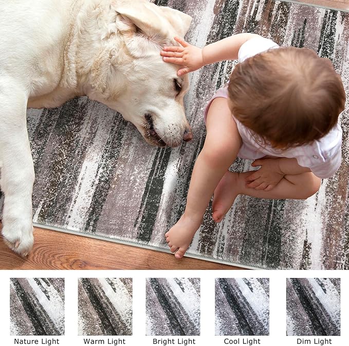 Modern Abstract Runner Rug 2x5, Dark Light Brown White Washable Kitchen Runner Entryway Rug Mat Non-Slip Soft Hallway Rug Runner Thin Print Faux Wool Carpet for Bedroom Laundry Room Indoor