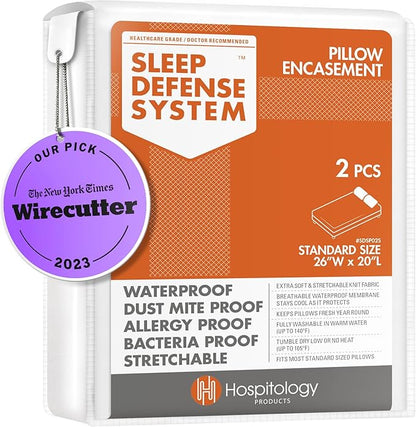 HOSPITOLOGY PRODUCTS Pillow Encasement- Zippered Bed Bug Dust Mite Proof Hypoallergenic - Sleep Defense System - Standard - Waterproof - Set of 2 - 20" H x 26" W