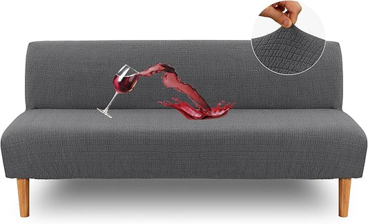 H.VERSAILTEX 100% Waterproof Armless Futon Cover, Armless Sofa Cover Stretch Jacquard Couch Cover for Futon, Dual Waterproof Sofa Cover, Leakproof Furniture Protector for Pets, Grey