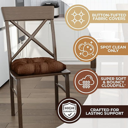 Klear Vu Gripper Overstuffed Universal Non-Slip Dining Chair Cushions for Kitchen Decor or Office Use, U-Shaped Skid-Proof Seat Pad, 17x17 Inches, 2 Count (Pack of 1), Honeycomb Chocolate Brown