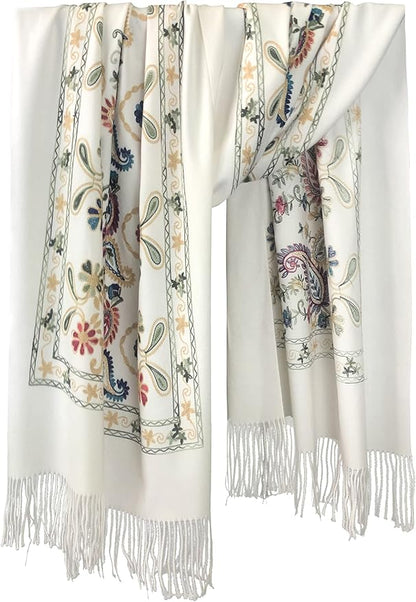 Urban CoCo Women's Embroidered Tassel Long Shawl Oversize Scarf Wraps for Women