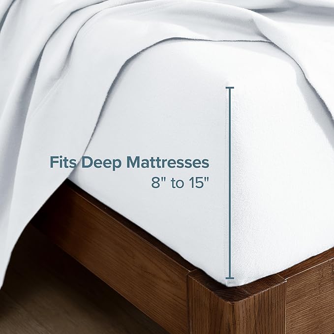 Bare Home Flannel Fitted Bottom Sheet 100% Cotton, Velvety Soft Heavyweight - Double Brushed Flannel - Deep Pocket (King, White)