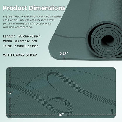 Yoga Mat High Density Exercise Mat, 76"x32"x0.27"Thick Wide & Large Yoga Mat for Women Men, Professional POE Workout Mat for Yoga, Pilates, Fitness & Stretching