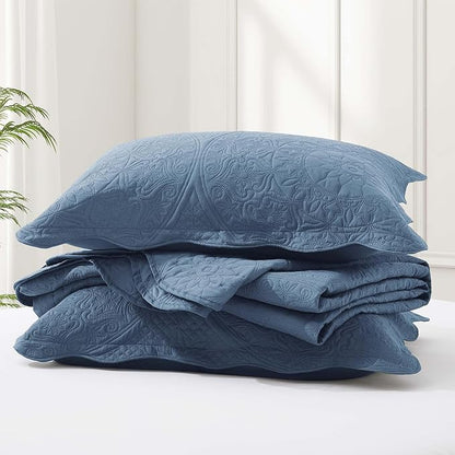 IR Imperial Rooms 8 Pack Quilt King Size Bedding (106" x 96") - Bulk Wholesale for Hotels, Guest Bedroom & Airbnbs - Lightweight Microfiber Reversible Floral Embossed Quilts Bedspreads (Light Blue)