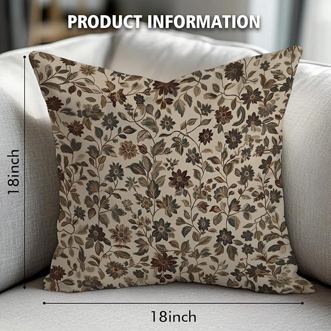 William Morris Abstract Vintage Floral Velvet Butterfly Design Throw Pillow Covers Home Decor, Retro Art Deco Pillowcase Cushion Cover for Bed Sofa Living Room, Square 18x18inch (Beige-Floral)