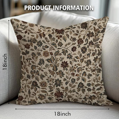 William Morris Abstract Vintage Floral Velvet Butterfly Design Throw Pillow Covers Home Decor, Retro Art Deco Pillowcase Cushion Cover for Bed Sofa Living Room, Square 18x18inch (Beige-Floral)