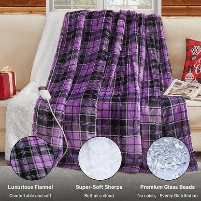 Purple Heated Weighted Blanket for Adults Throw/Twin Size 13Lbs 50"x60", 2-in-1 Electric Heating Pad Lap Heavy Blanket for 120-140lbs, 10 Level 8H Auto-Off, Cozy Birthday Gifts for Women Mom Seniors