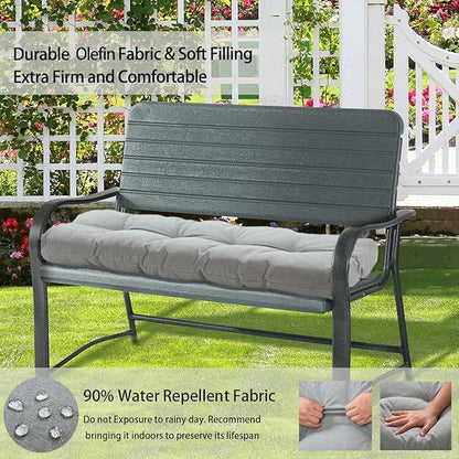 FUNHOME Outdoor Bench Cushion 42 x18 inch with Non-Slip Grips,Water Resistant Porch Swing Cushion,Bench Pillow Pads,Tufted Cushions for Patio Garden Furniture,42" Seat Cushions(Light Gray)