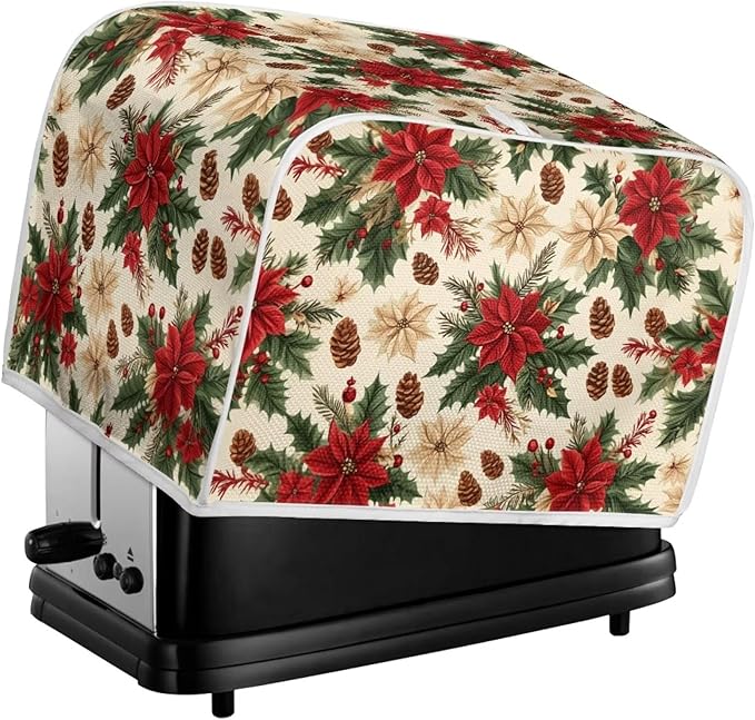 ZFRXIGN Christmas Flower Toaster Covers Mushroom Toaster Cover 4 Slice Small Appliance Covers Kitchen Microwave Oven Dust Cover Case Protector Toaster Covers Poinsettia Floral Beige