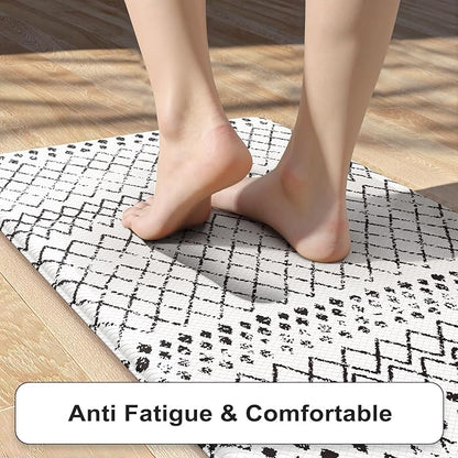 KIMODE Kitchen Mats 2PCS,Cushioned Anti Fatigue Kitchen Rugs and Mats,Non Skid Waterproof Kitchen Mats for Floor,Comfort Foam Standing Mat for Home, Office,Sink,Laundry,Desk,Black and White
