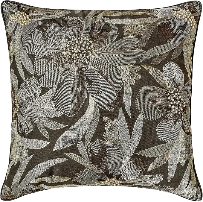 The HomeCentric King/Queen/Twin Grey Decorative Bed Runner Twin 53"x18" Bed Runner Without Pillow Cover, Embroidery, Floral, Pearl Bed Scarf on Jacquard Fabric - Liana