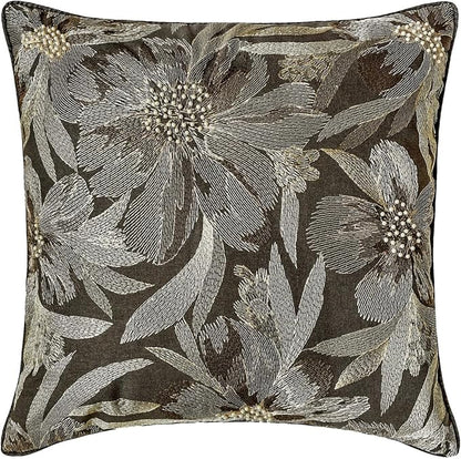 The HomeCentric King/Queen/Twin Grey Decorative Bed Runner Full 68"x18" Bed Runner with One Pillow Cover, Embroidery, Floral, Pearl Bed Scarf on Jacquard Fabric - Liana