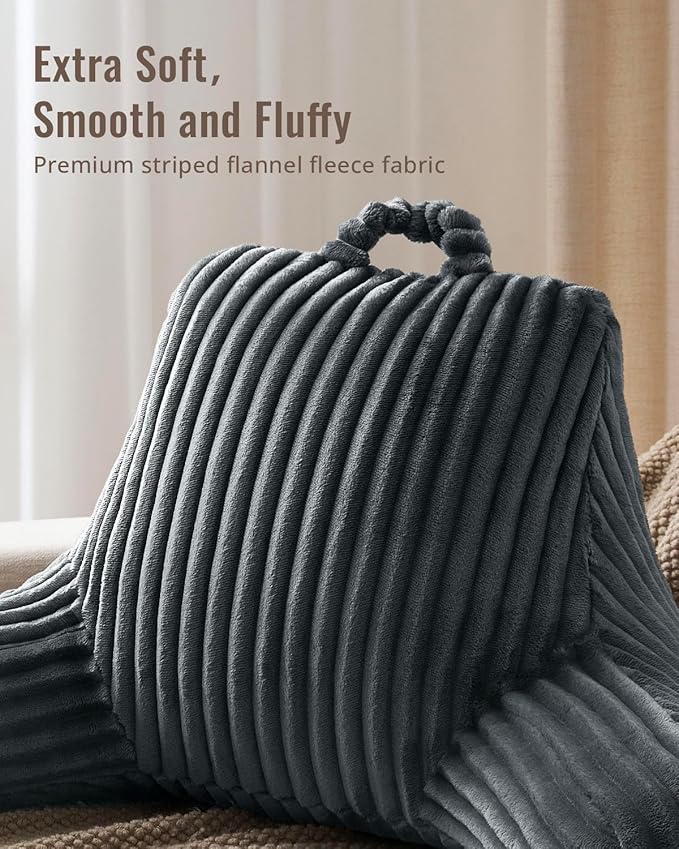 Blissful Diary Reading Pillow for Sitting in Bed, Flannel Back Pillow Bed Sitting Up for Adult & Children, Backrest Cushion for Sit Up in Couch or Floor, Dorm Essentials, Dark Gray