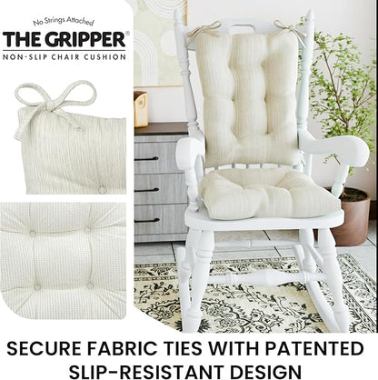 Klear Vu Omega Non-Slip Rocking Chair Cushion, Assembled in USA, Thick Tufted Design, Includes Seat Pad & Back Pillow with Ties, 17x17 Inches, 2-Piece Set, Solid Ivory