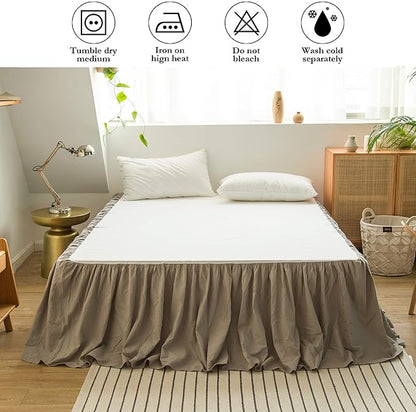 BISELINA French Linen Bed Skirt with Pleated Frills 18-Inch Tailored Drop Natural Flax Cotton Blend Dust Ruffle Soft Cozy Farmhouse Bedding (18" King, Ruffle Grey)