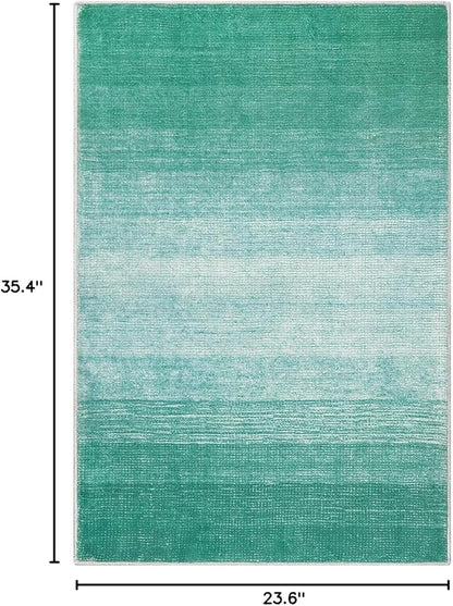 Wonnitar Modern Ombre Small 2x3 Rug, Washable Teal Kitchen Sink Rugs, Non-Slip Abstract Soft Bathroom Throw Mat, Non-Shedding Gradient Indoor Accent Carpet for Bedside Bath Bedroom (Teal, 2'x3')