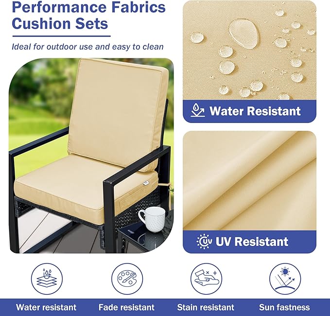 Outdoor Chair Cushions, Waterproof Patio Chair Cushions 19x19x3 Inch, Outdoor Cushions with Removable Cover for Sofa, Fade Resistant Patio Cushions for Outdoor Furniture, Beige