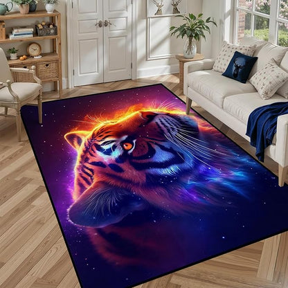 6' x 9' Galaxy Tiger Rug Large 3D Fierce Tigers Space Area Rugs for Bedroom Living Room Playroom Gameroom Boys Kids Fire Glitter Carpet Throw Rugs Floor Mat,180 X 275cm
