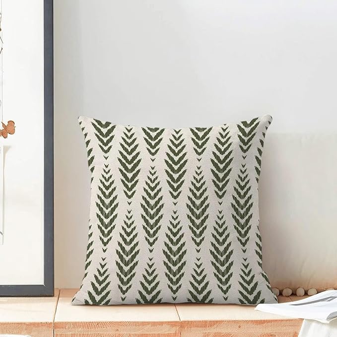 BETGINY Sage Green Boho Pillow Covers 22 x 22 Inch Pack of 2, Bohemian Ethnic Herringbone Pattern Decorative Throw Pillow Covers Vintage Linen Farmhouse Outdoor Pillowcase for Bedroom Home Sofa Decor