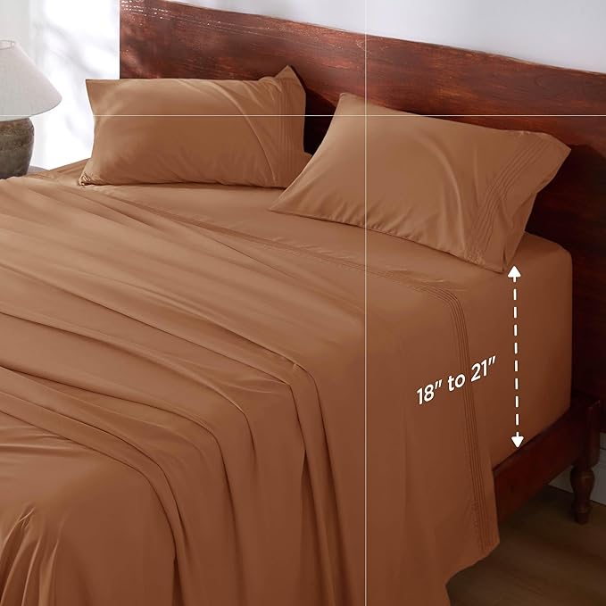 Bedsure Deep Pocket King Sheet Set - Fits Mattresses Up to 21 Inches Thick - 4 Piece GentleSoft Bed Sheets, Moisture Wicking, Soft & Cooling Bedsheet & Pillowcases, Easy & Secure Fit, Orange
