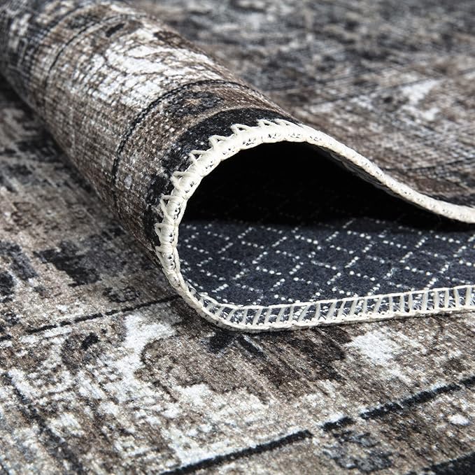 Bloom Rugs Washable Non-Slip 6' x 9' Rug - Black/Brown Traditional Area Rug for Living Room, Bedroom, Dining Room, and Kitchen - Exact Size: 6' x 9'