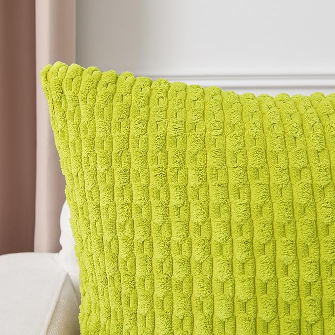 Kevin Textile 14x24 Inch Pillow Cover 1 Pack Boho Christmas Decorative Soft Striped Corduroy Lumbar Farmhouse Accent Rectangle Cushion Case for Living Room Couch Sofa Bed, Christmas Green