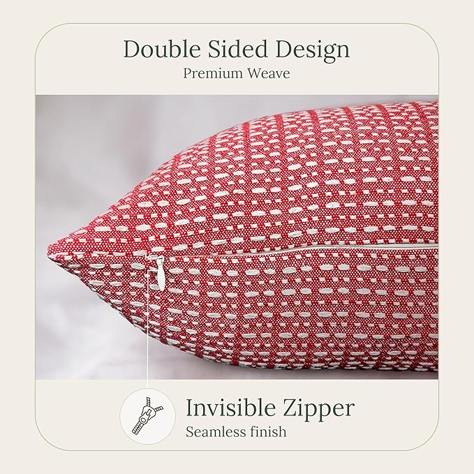 SanVia Sangria Premium Lumbar Cotton Throw Pillow Covers, 12 x 20 Inches, Luxury Holiday Themed Handwoven Couch Pillow Covers, Hidden Zipper, Elegant Home Décor, Insert Not Included