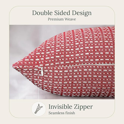 SanVia Sangria Premium Lumbar Cotton Throw Pillow Covers, 12 x 20 Inches, Luxury Holiday Themed Handwoven Couch Pillow Covers, Hidden Zipper, Elegant Home Décor, Insert Not Included