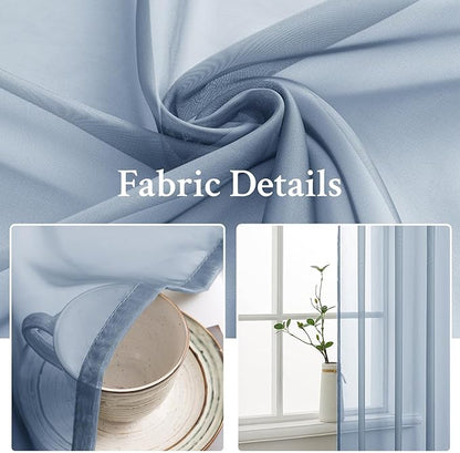 MIULEE 2 Panels Solid Color Sheer Window Curtains Elegant Window Voile Panels/Drapes/Treatment for Bedroom Living Room (54X45 Inches Dusty Blue)