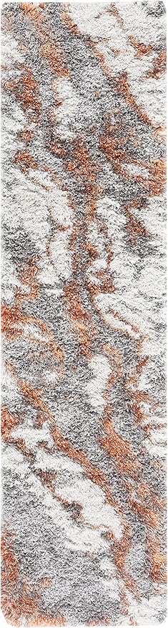 SAFAVIEH Horizon Shag Collection Runner Rug - 2' x 13', Grey & Rust, Modern Abstract Design, Non-Shedding & Easy Care, 2-inch Thick Ideal for High Traffic Areas in Living Room, Bedroom (HZN890P)