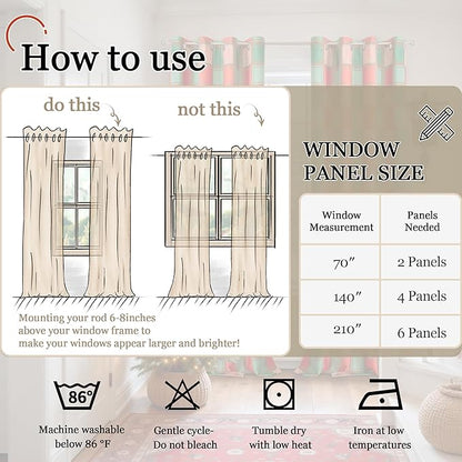 Plaid Christmas Curtains for Living Room - Boho Cottage Linen Blackout Gingham Checkered Drapes Extra Long, Farmhouse Thermal Insulated Drapery for Bedroom Winter 52x96 Inch 2 Panels, Red Green